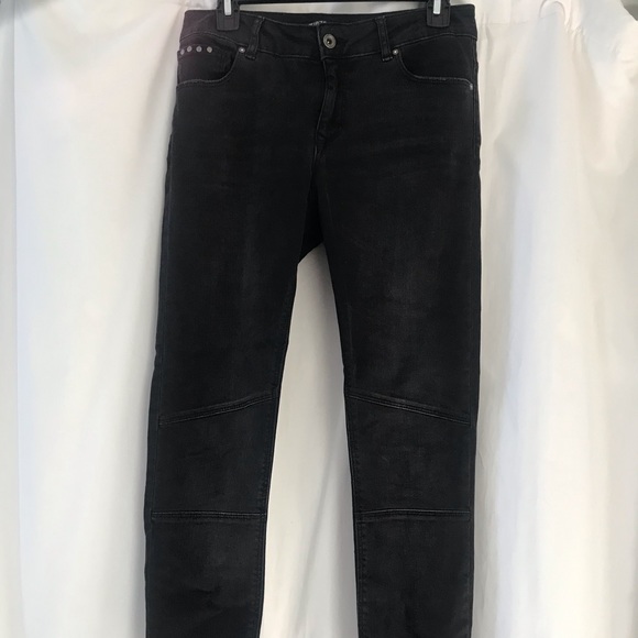 Zara Washed Black Skinny Moto Jeans Sz 6